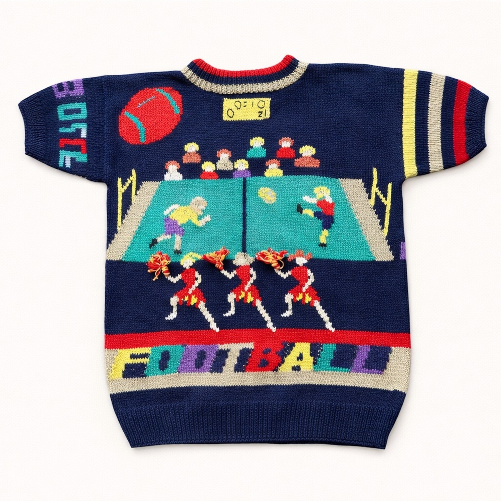 Vintage Berek Hand Knit Football Sweater 100% Cotton 90s Medium